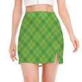 Green And Red Plaid Pattern Print Side Slit Mini Skirt