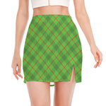 Green And Red Plaid Pattern Print Side Slit Mini Skirt