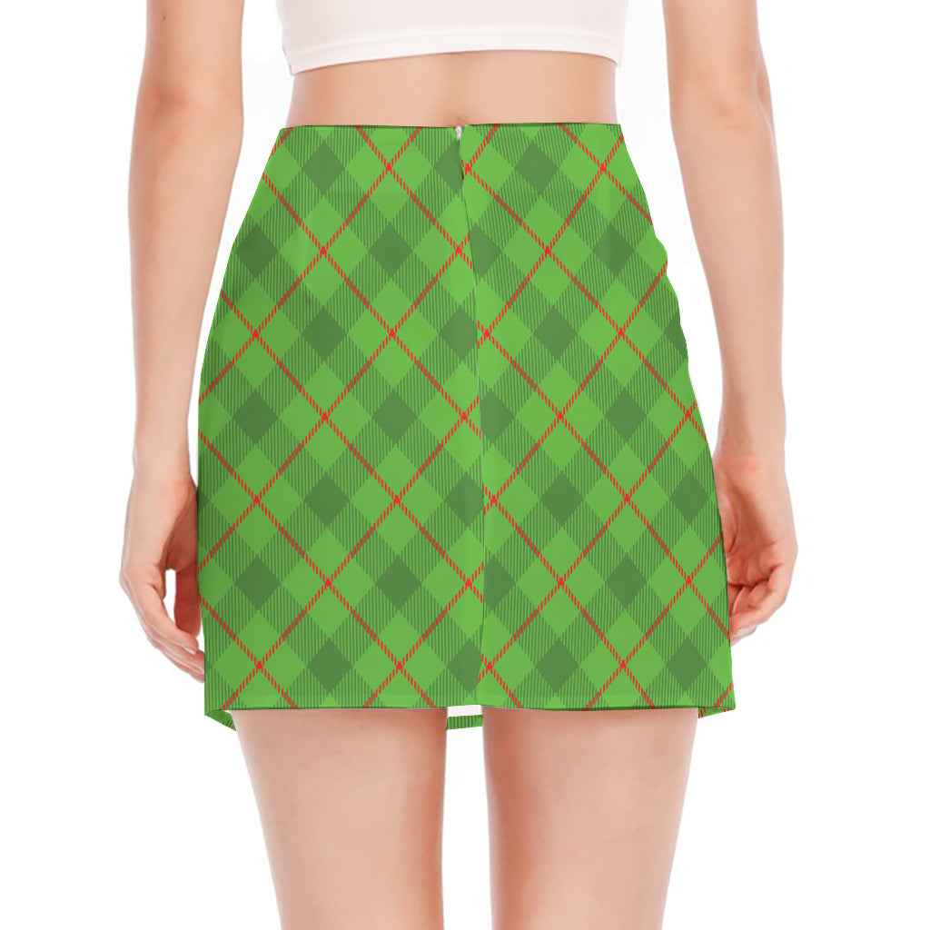 Green And Red Plaid Pattern Print Side Slit Mini Skirt