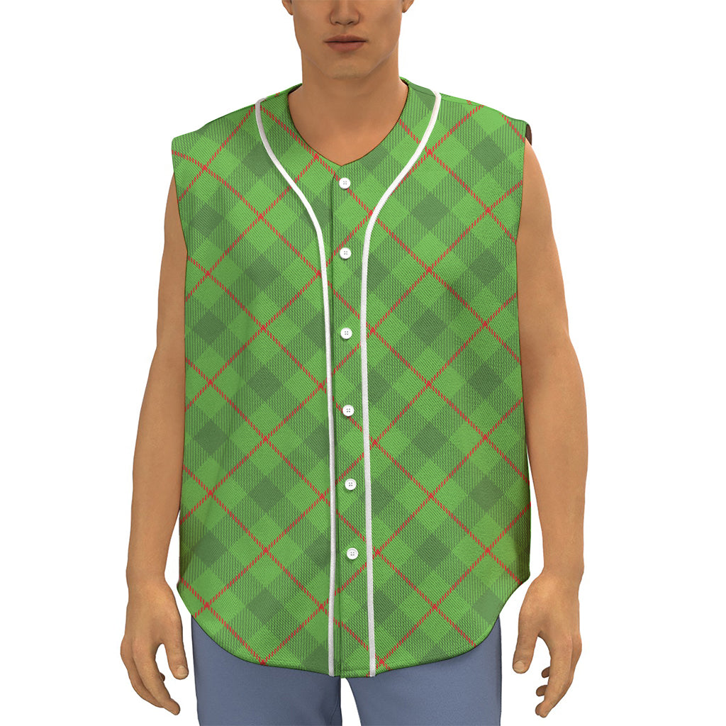 Green And Red Plaid Pattern Print Sleeveless Baseball Jersey