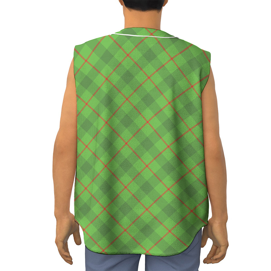 Green And Red Plaid Pattern Print Sleeveless Baseball Jersey