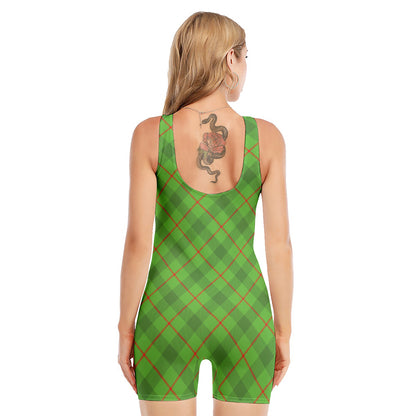 Green And Red Plaid Pattern Print Sleeveless One Piece Swimsuit