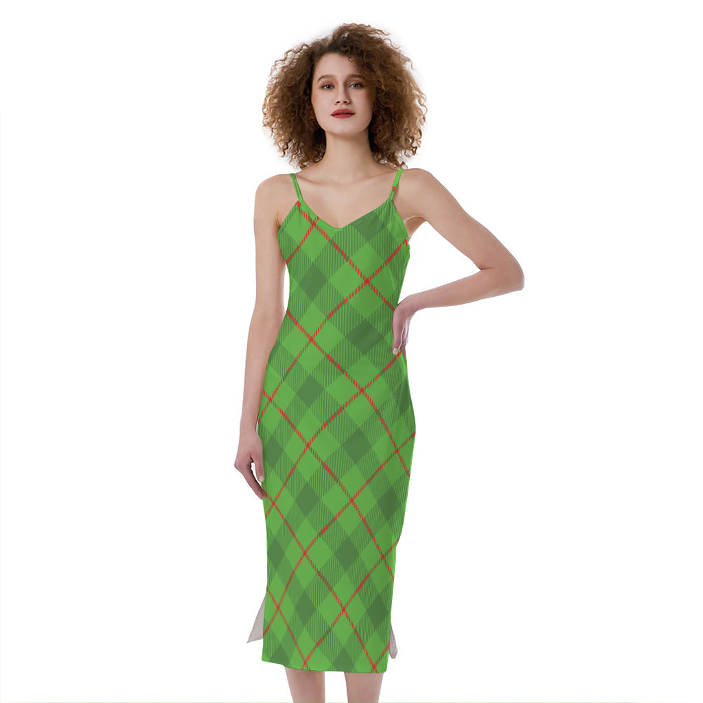 Green And Red Plaid Pattern Print Slim Fit Midi Cami Dress