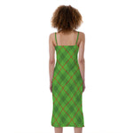 Green And Red Plaid Pattern Print Slim Fit Midi Cami Dress