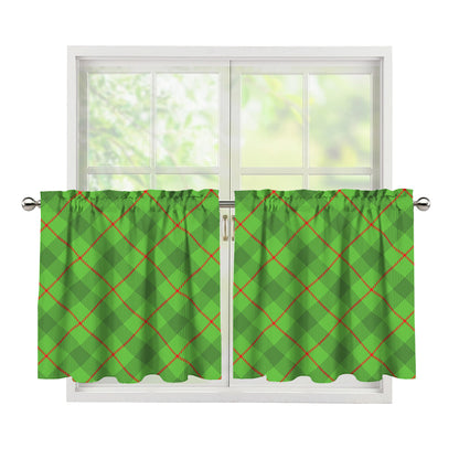 Green And Red Plaid Pattern Print Tier Curtains