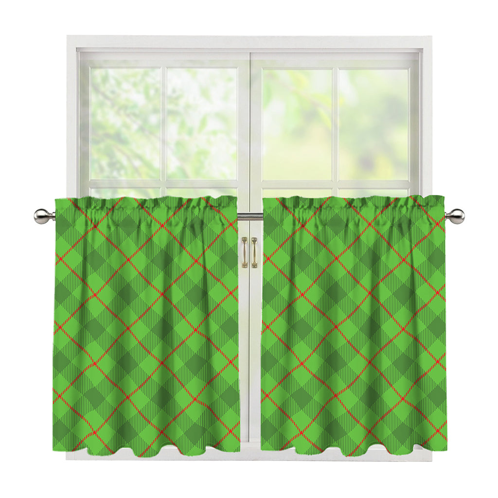 Green And Red Plaid Pattern Print Tier Curtains