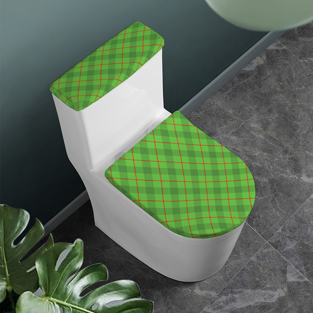 Green And Red Plaid Pattern Print Toilet Lid And Tank Cover Set