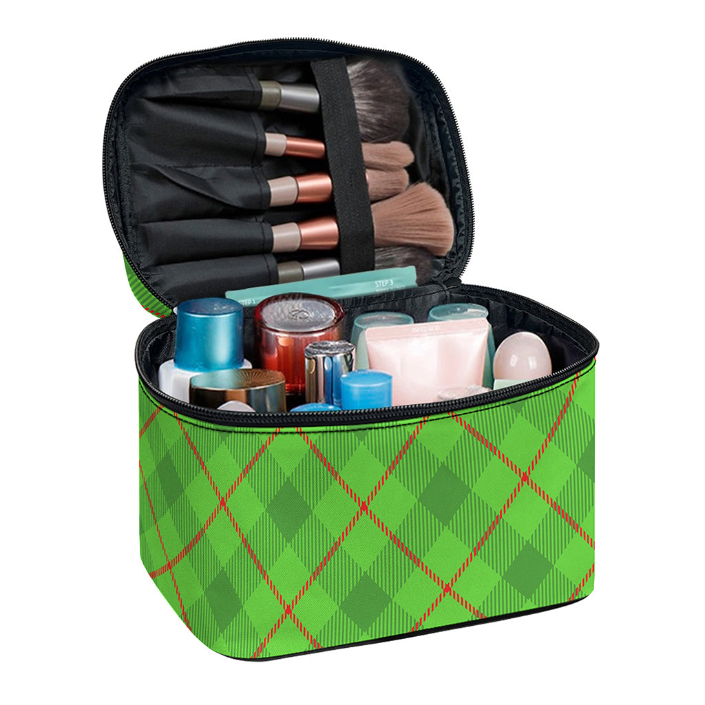 Green And Red Plaid Pattern Print Travel Makeup Bag
