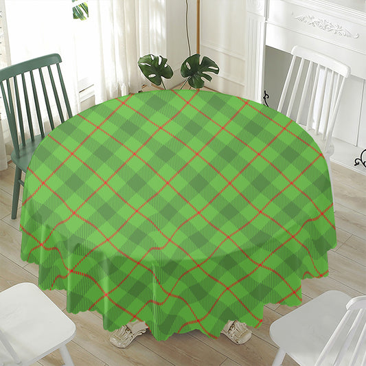 Green And Red Plaid Pattern Print Waterproof Round Tablecloth
