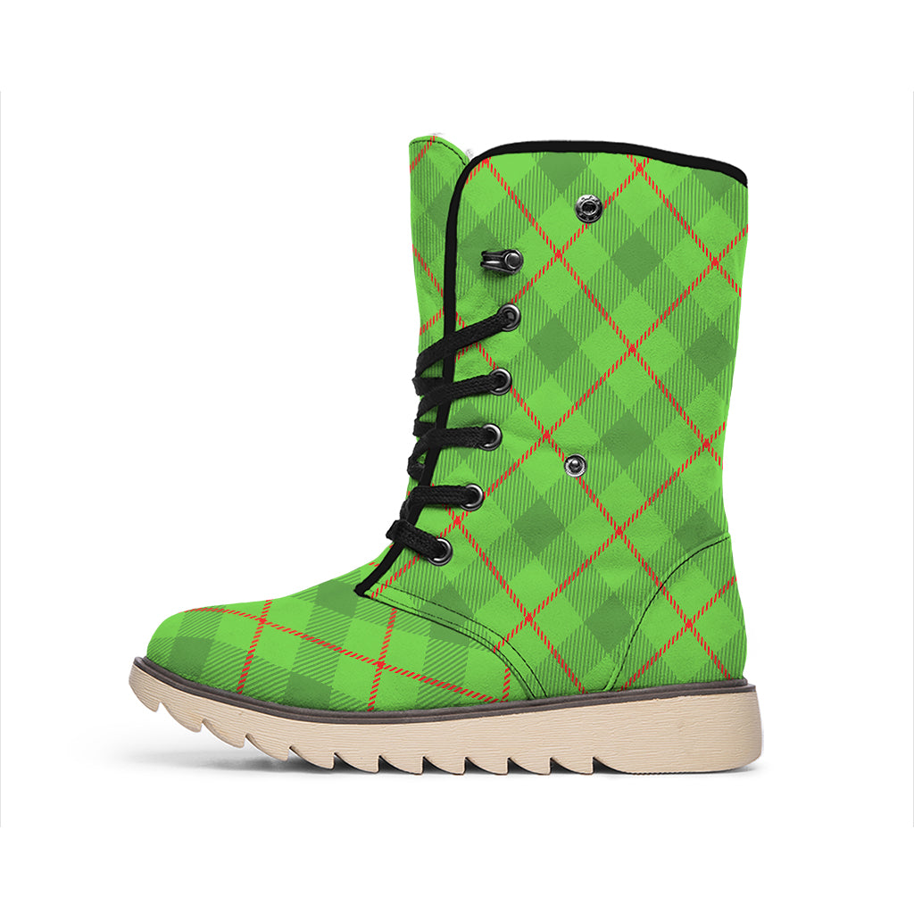 Green And Red Plaid Pattern Print Winter Boots