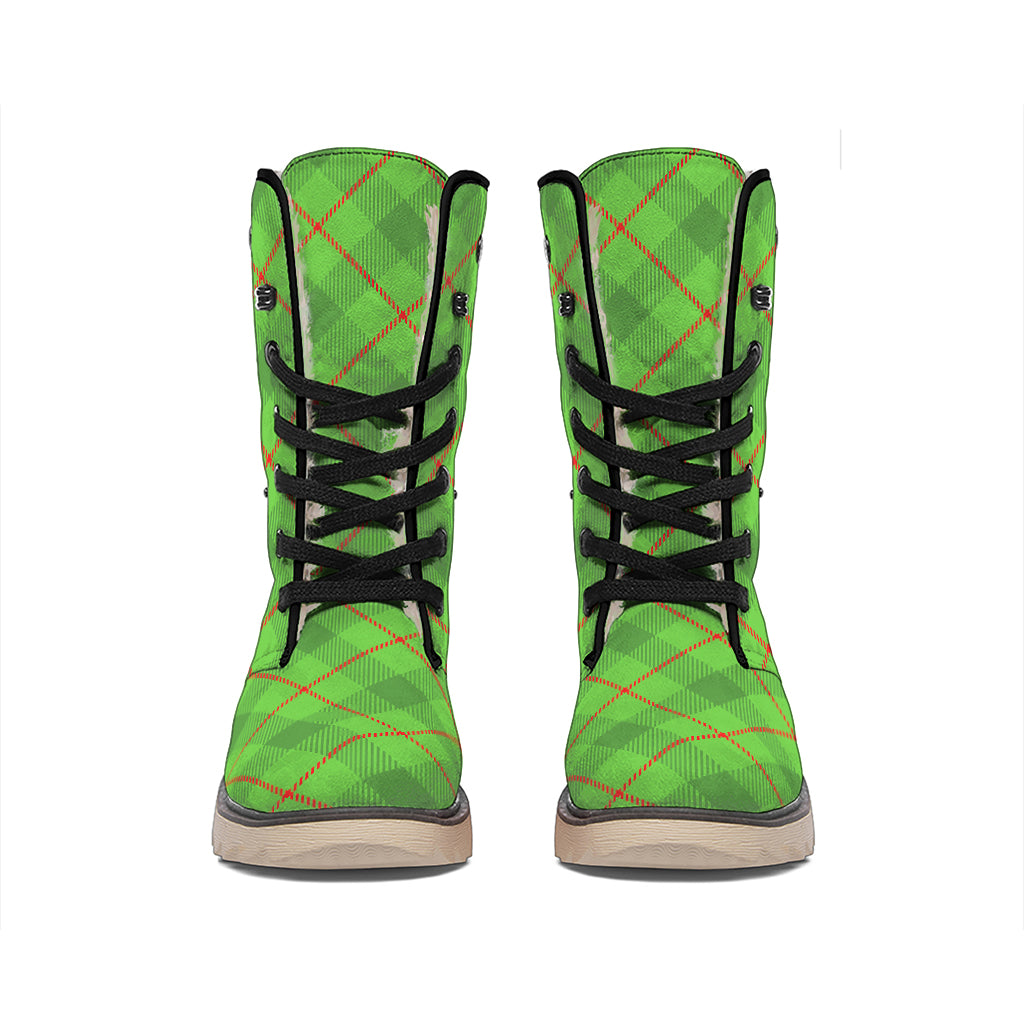 Green And Red Plaid Pattern Print Winter Boots