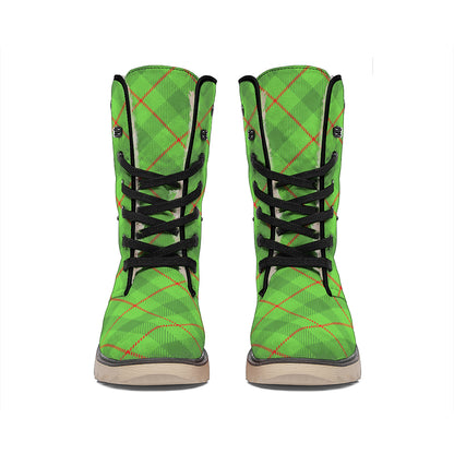 Green And Red Plaid Pattern Print Winter Boots
