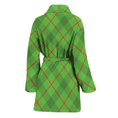 Green And Red Plaid Pattern Print Women's Bathrobe