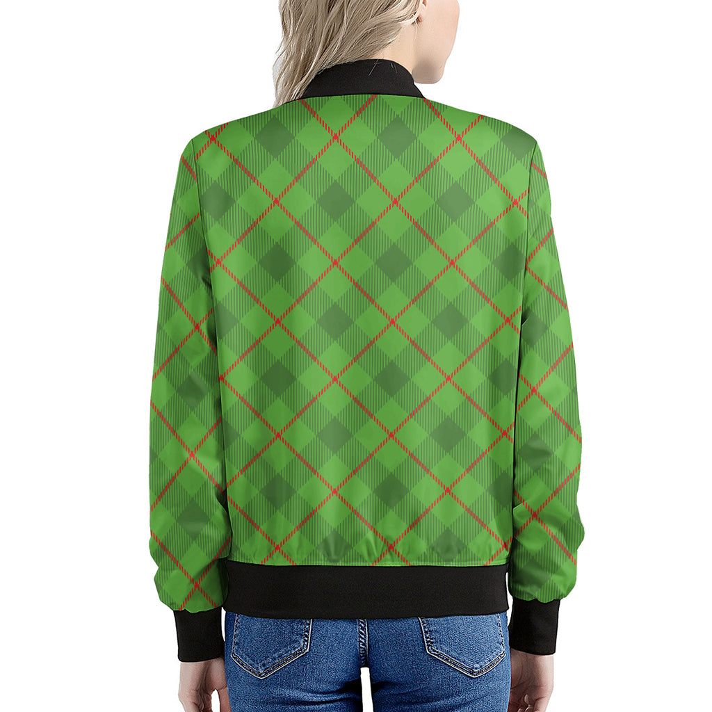 Green And Red Plaid Pattern Print Women's Bomber Jacket