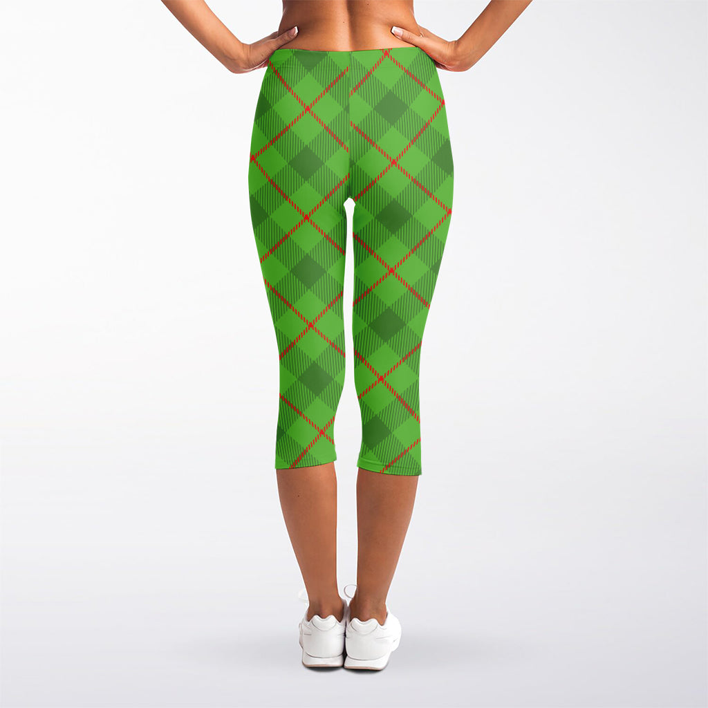 Green And Red Plaid Pattern Print Women's Capri Leggings