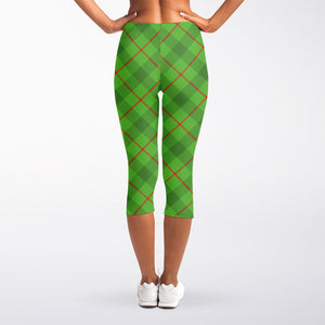 Green And Red Plaid Pattern Print Women's Capri Leggings