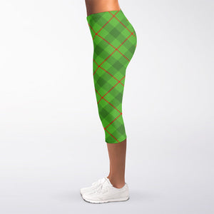 Green And Red Plaid Pattern Print Women's Capri Leggings