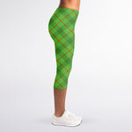 Green And Red Plaid Pattern Print Women's Capri Leggings