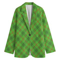 Green And Red Plaid Pattern Print Women's Cotton Blazer