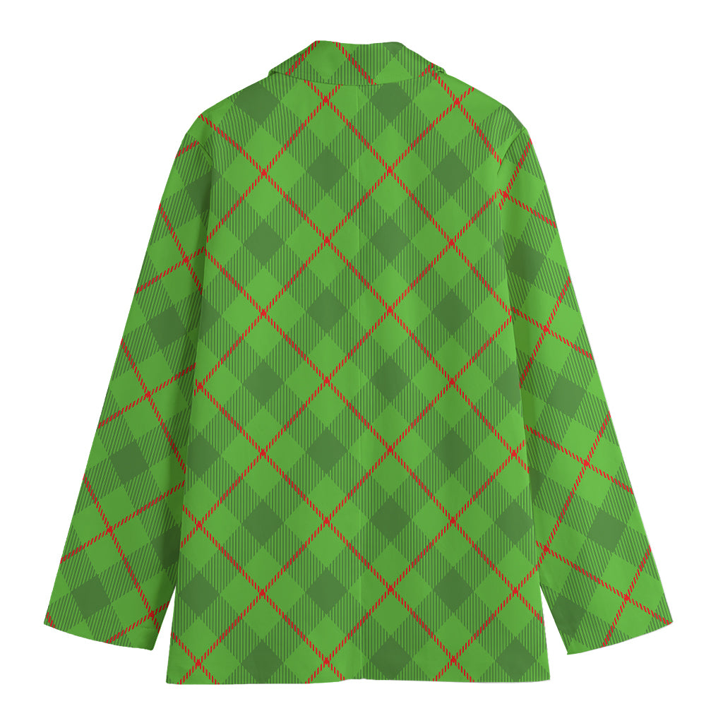 Green And Red Plaid Pattern Print Women's Cotton Blazer