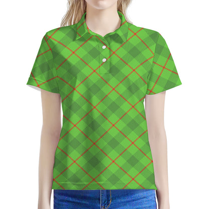 Green And Red Plaid Pattern Print Women's Polo Shirt