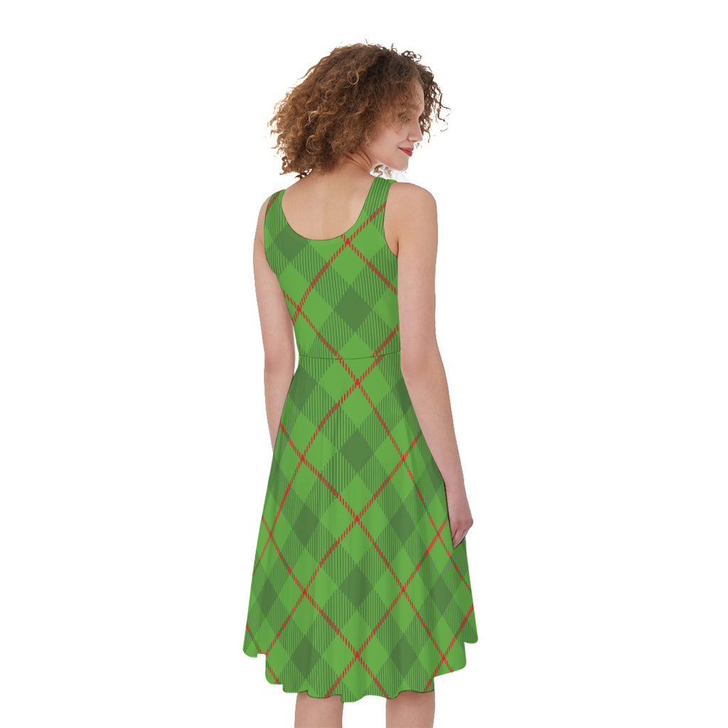 Green And Red Plaid Pattern Print Women's Sleeveless Dress