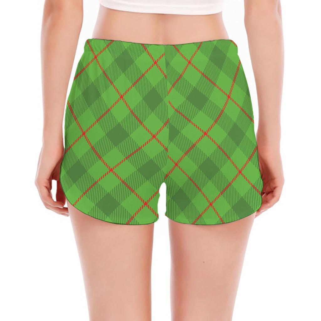 Green And Red Plaid Pattern Print Women's Split Running Shorts