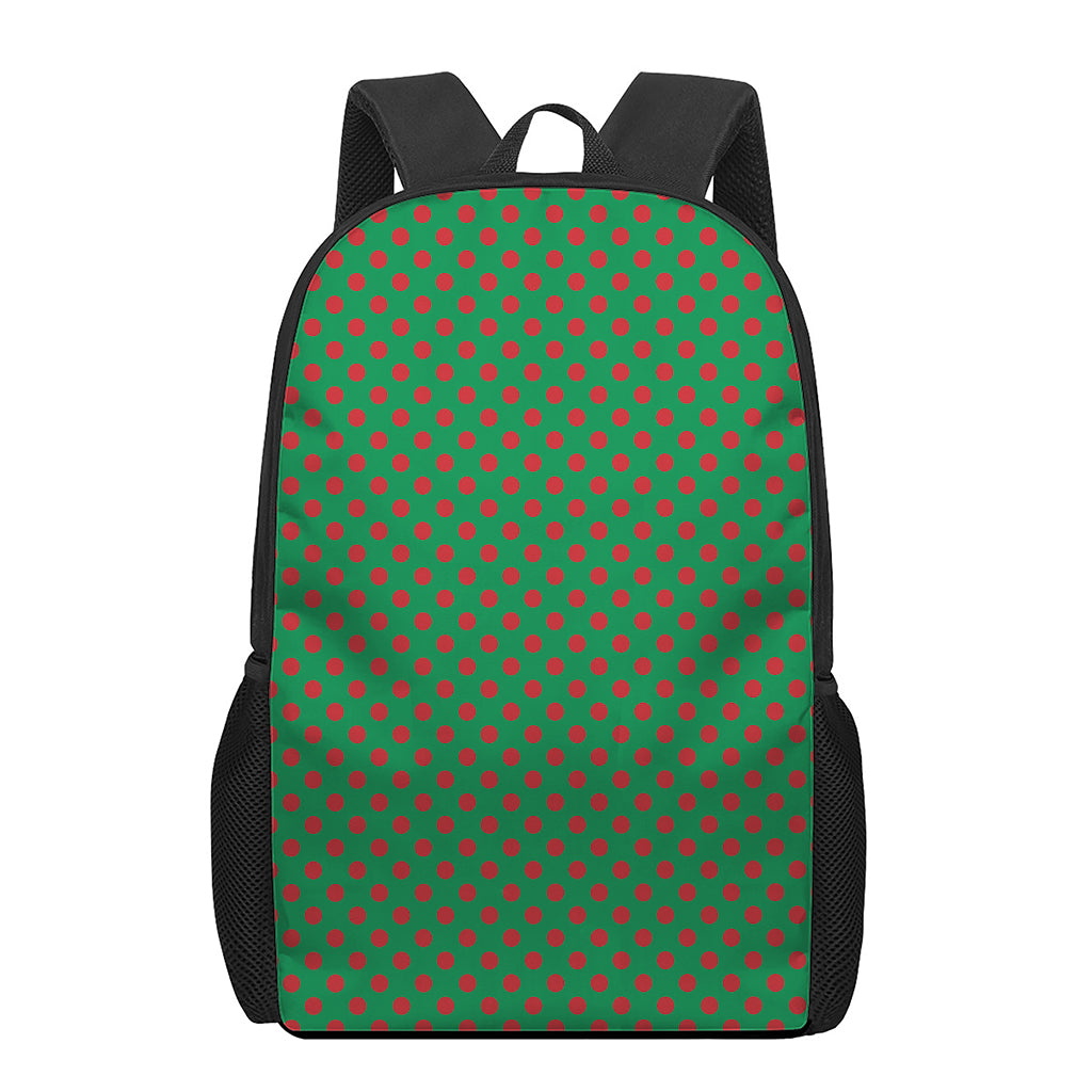 Green And Red Polka Dot Pattern Print 17 Inch Backpack