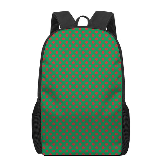 Green And Red Polka Dot Pattern Print 17 Inch Backpack
