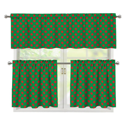 Green And Red Polka Dot Pattern Print 3 Piece Kitchen Curtains
