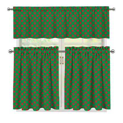 Green And Red Polka Dot Pattern Print 3 Piece Kitchen Curtains