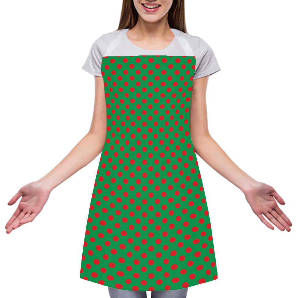 Green And Red Polka Dot Pattern Print Adjustable Apron