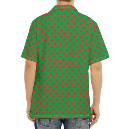 Green And Red Polka Dot Pattern Print Aloha Shirt