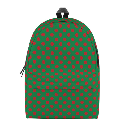 Green And Red Polka Dot Pattern Print Backpack