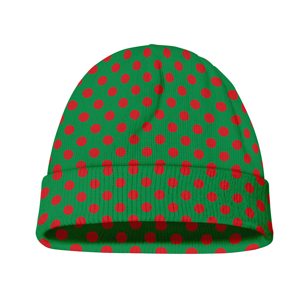 Green And Red Polka Dot Pattern Print Beanie