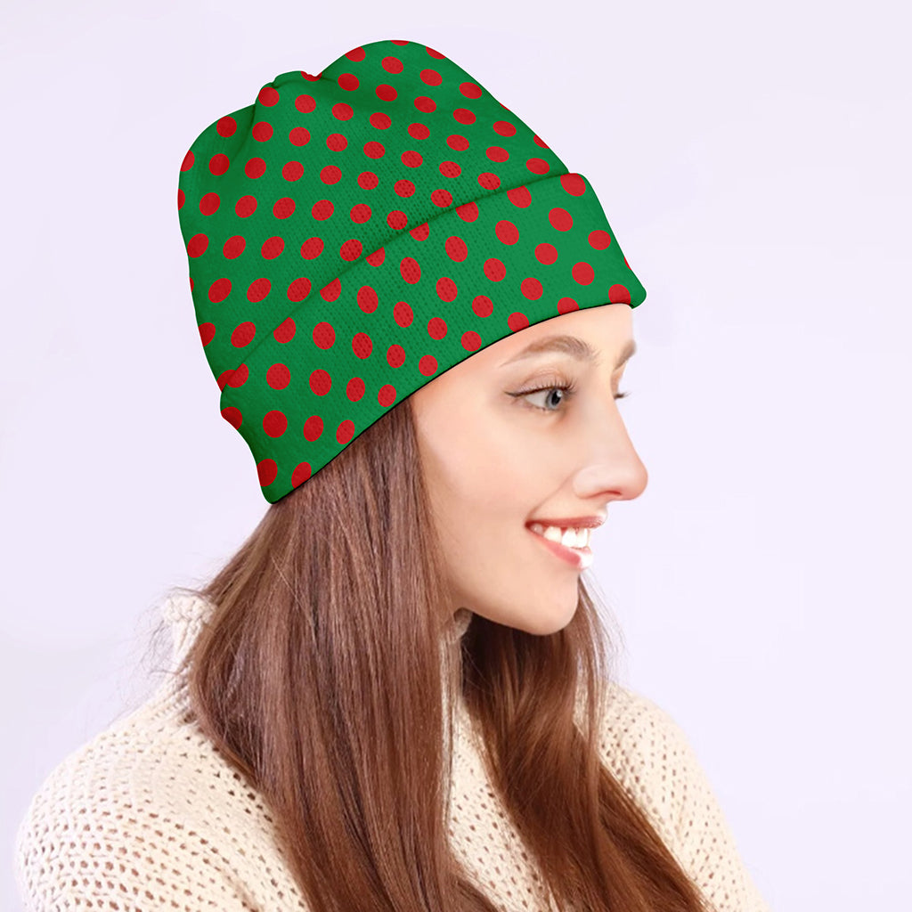 Green And Red Polka Dot Pattern Print Beanie