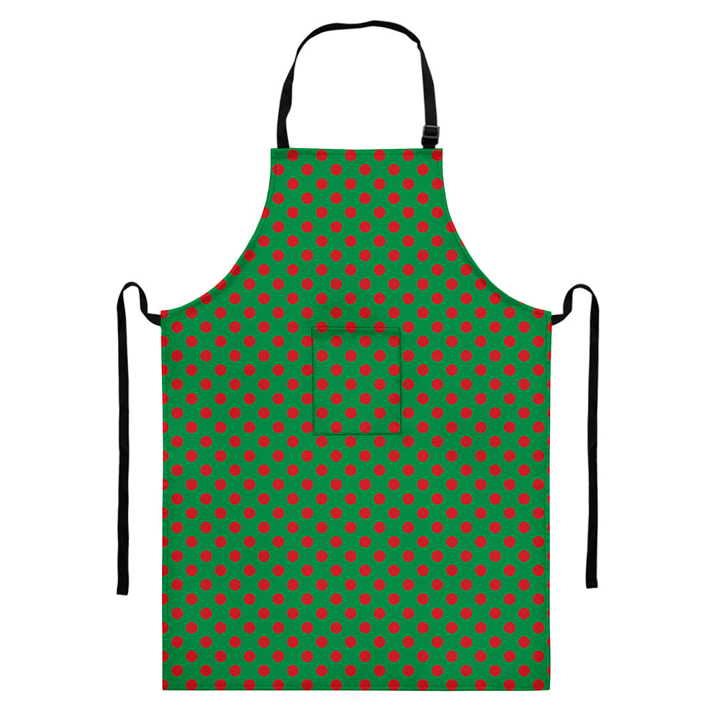 Green And Red Polka Dot Pattern Print Bib Apron With Pocket