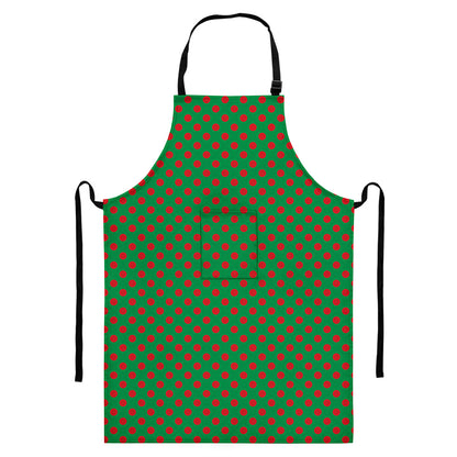 Green And Red Polka Dot Pattern Print Bib Apron With Pocket