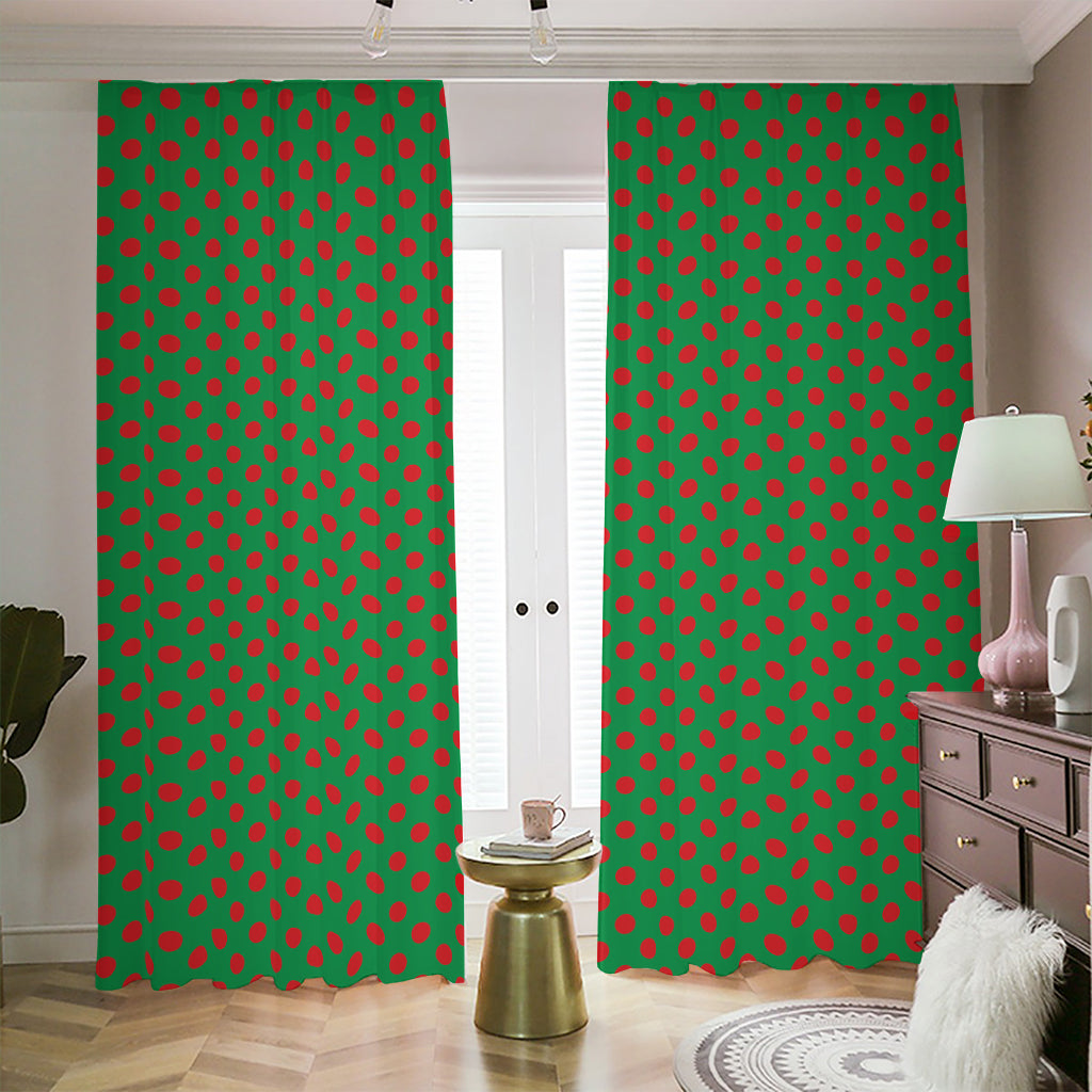 Green And Red Polka Dot Pattern Print Blackout Pencil Pleat Curtains