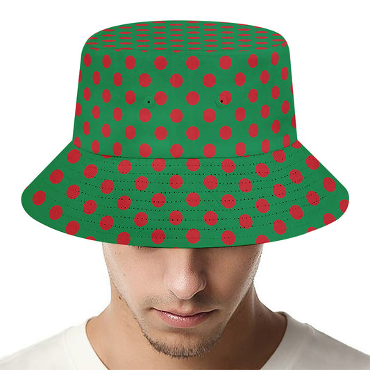 Green And Red Polka Dot Pattern Print Bucket Hat