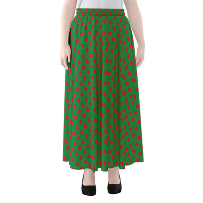 Green And Red Polka Dot Pattern Print Chiffon Maxi Skirt