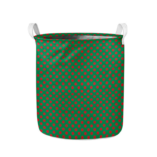 Green And Red Polka Dot Pattern Print Collapsible Laundry Basket