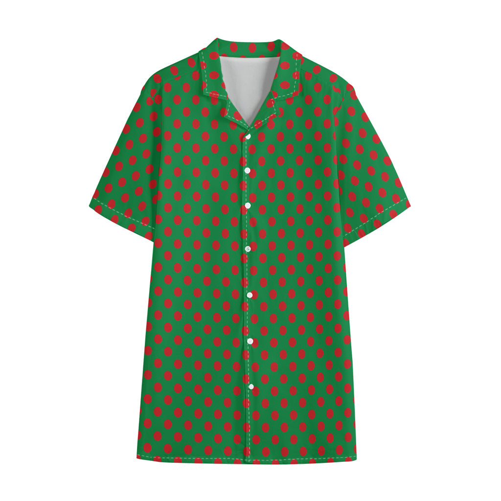 Green And Red Polka Dot Pattern Print Cotton Hawaiian Shirt