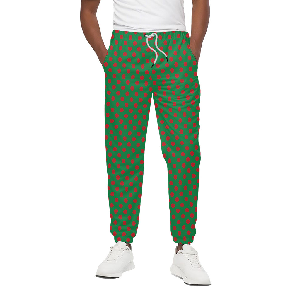 Green And Red Polka Dot Pattern Print Cotton Pants