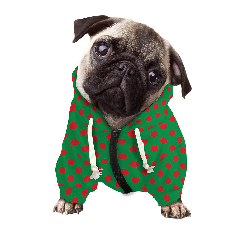 Green And Red Polka Dot Pattern Print Dog Zip Up Hoodie