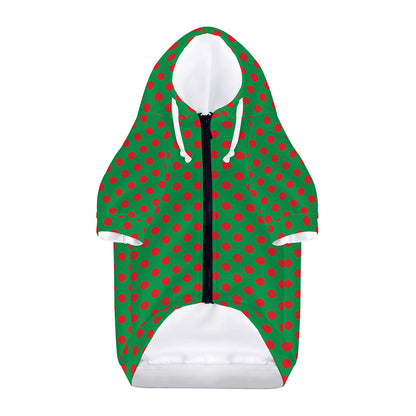 Green And Red Polka Dot Pattern Print Dog Zip Up Hoodie