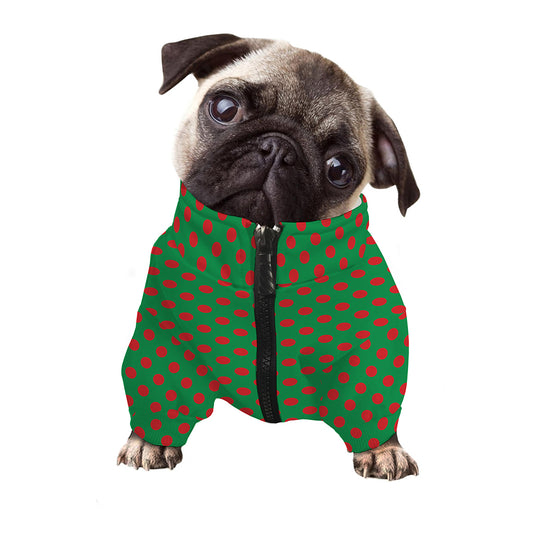 Green And Red Polka Dot Pattern Print Dog Zip Up Jacket