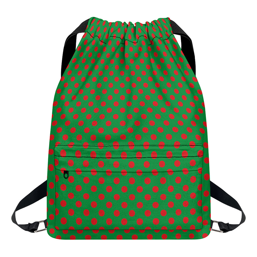 Green And Red Polka Dot Pattern Print Drawstring Backpack