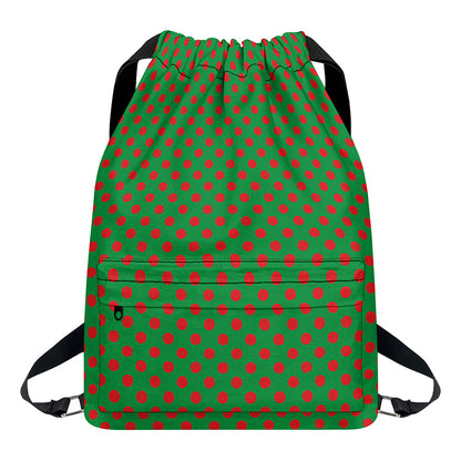 Green And Red Polka Dot Pattern Print Drawstring Backpack