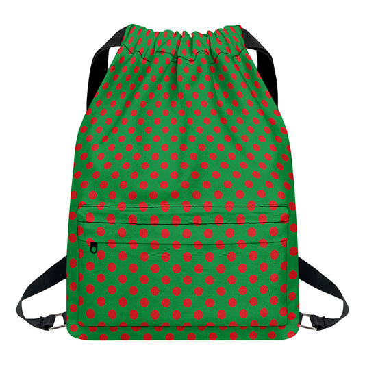 Green And Red Polka Dot Pattern Print Drawstring Backpack